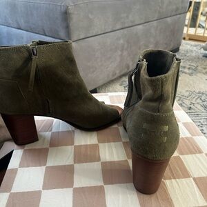 Olive Green Suede Ankle wood heel Boots